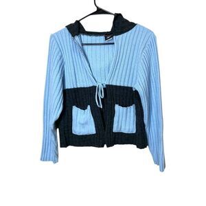 Vintage smooches Y2K Blue‎ Gray Chunky Knit Cardigan Sweater Size M